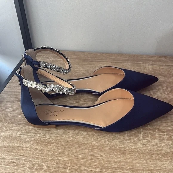 Badgley Mischa Navy Satin Flat Pointed Shoe Size 10 - Picture 11 of 15